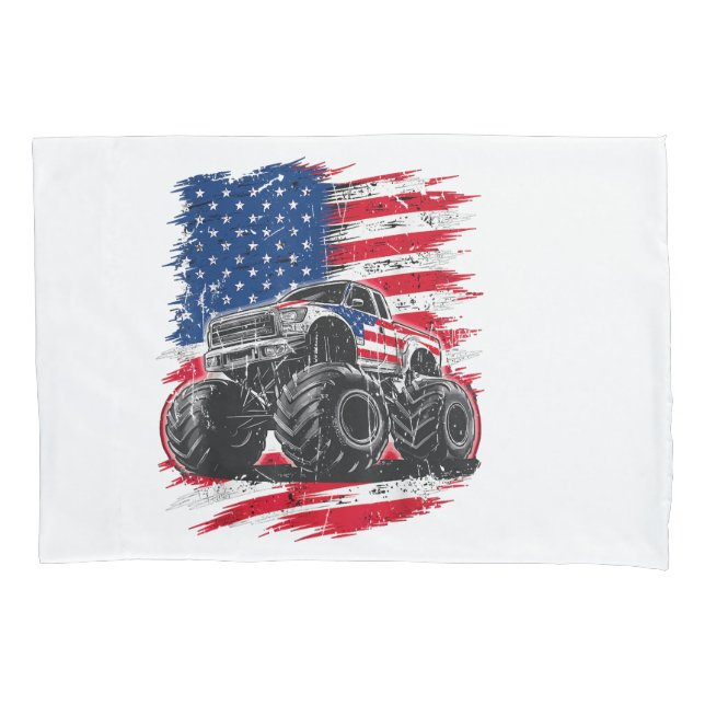 Monster Truck USA Flag American Pillowcase (Front)