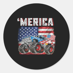 Monster Truck Usa Flag Merica Men Boys 4th Of July Classic Round Sticker