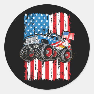 Monster Truck Usa Flag Patriotic Boys Men 4th Of J Classic Round Sticker