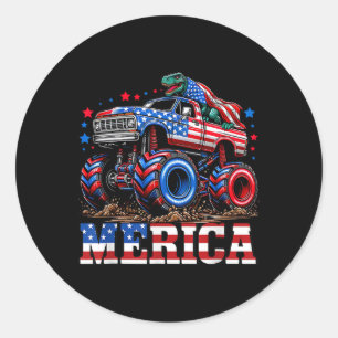Monster Truck Usa Flag Patriotic Toddlers Boys 4th Classic Round Sticker