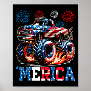 Monster Truck Usa Flag Patriotic Toddlers Boys 4th Poster