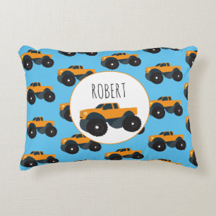 Monster Truck Vehicle Custom Boys Name Accent Pillow