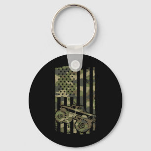 Monster Trucker Retro Monster Truck Usa Flag 4th J Keychain