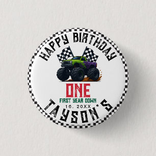 Monster Trucks 1st Birthday Vroom Party 1 Inch Round Button