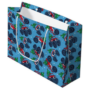Monster Trucks and Christmas Trees Pattern Large Gift Bag