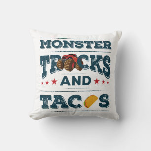 Monster Trucks and Tacos Throw Pillow