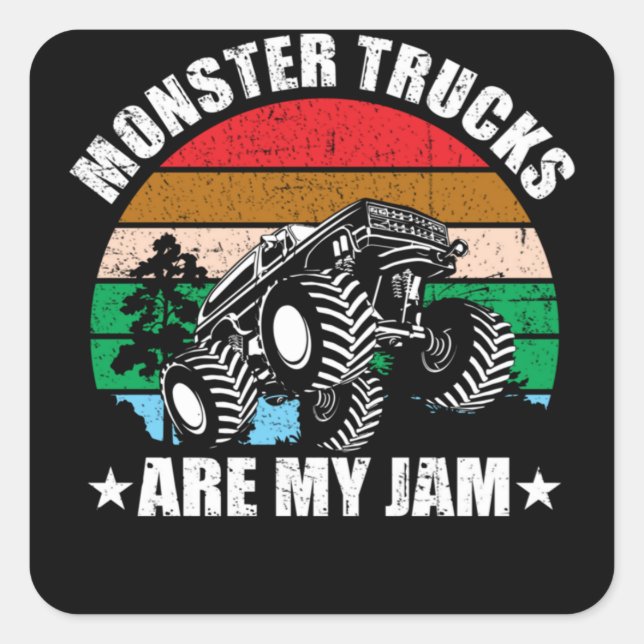 Monster Trucks Are My Jam Kids Square Sticker (Front)