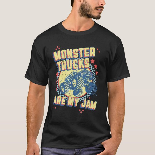 Monster Trucks Are My Jam Retro Chequered Flag Rac T-Shirt (Front)