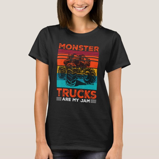 Monster Trucks Are My Jam Retro Sunset Engine Yout T-Shirt (Front)