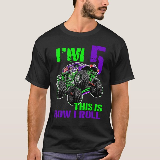 Monster Trucks Are My Jam u2013 5th Birthday Boy 5 T-Shirt (Front)
