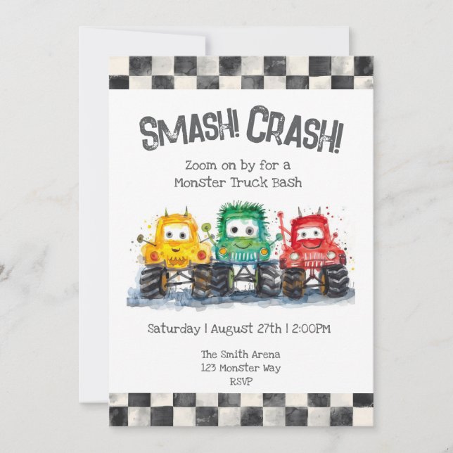 Monster Trucks Birthday Invitation (Front)