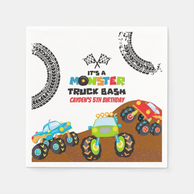 Monster Trucks birthday Napkin (Front)
