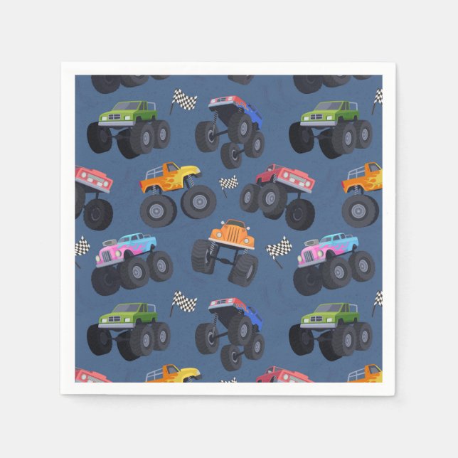 Monster Trucks Birthday Party Blue Napkin (Front)