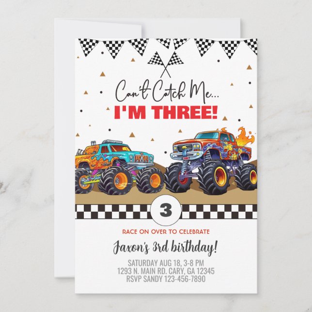Monster trucks boy birthday invitation. invitation (Devant)