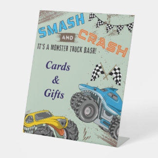 Monster Trucks Boy Birthday Party Cards & Gifts Pedestal Sign