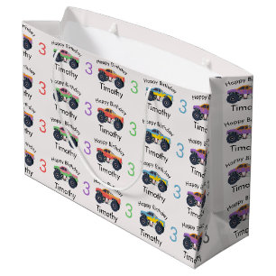 Monster Trucks Boy's Name & Age Birthday Large Gift Bag