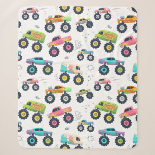 Monster Trucks Cars Modern Colorful Kids Boys Sherpa Blanket