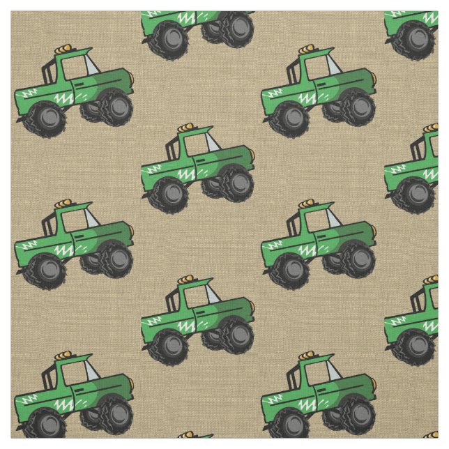 Monster Trucks Green Fabric (Swatch)