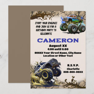 Monster Trucks in The Mud Invitation