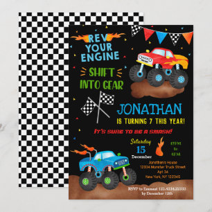 Monster Trucks Invitations d'anniversaire pour gar