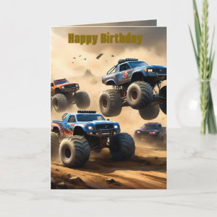 Monster Trucks Racing In The Desert, Bday Card