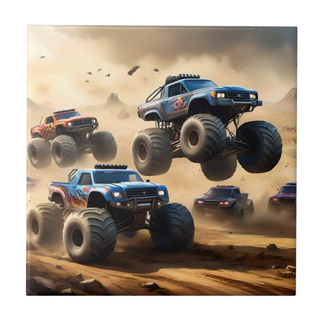 Monster Trucks Racing In The Desert, Tile (Front)