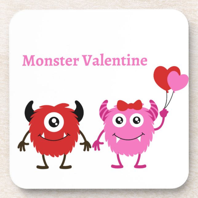 Monster Valentine with Two Cute Monsters  Coaster (Front)