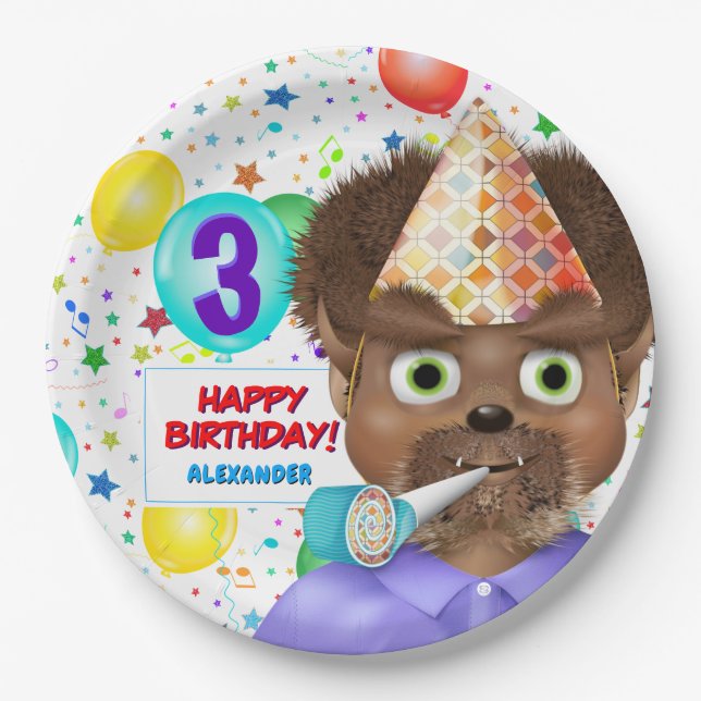 Monster Wolf Boy Birthday Party Paper Plate (Front)