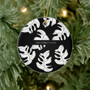 Monstera Black White Botanical Wedding Ceramic Ornament