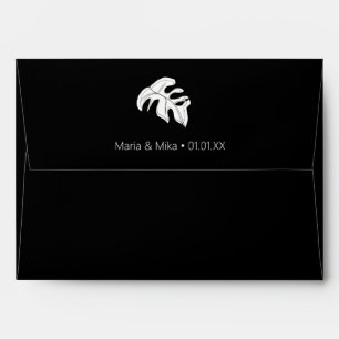 Monstera Black White Botanical Wedding Envelope