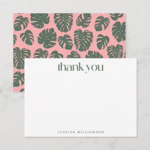 Monstera Botanical Pink Green Custom Bridal Shower Thank You Card