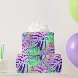 Monstera Colourful Tropical Leaves Wrapping Paper