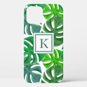 Monstera Deliciosa Leaves Pattern Monogrammed iPhone 12 Case