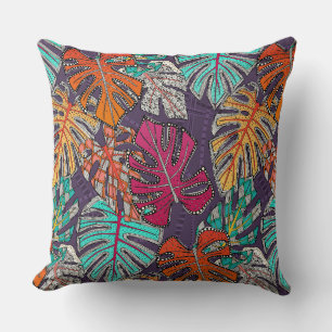 monstera deliciosa plum throw pillow