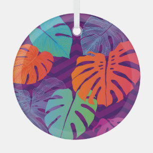 Monstera Deliciosa: Tropical Line Art. Glass Ornament