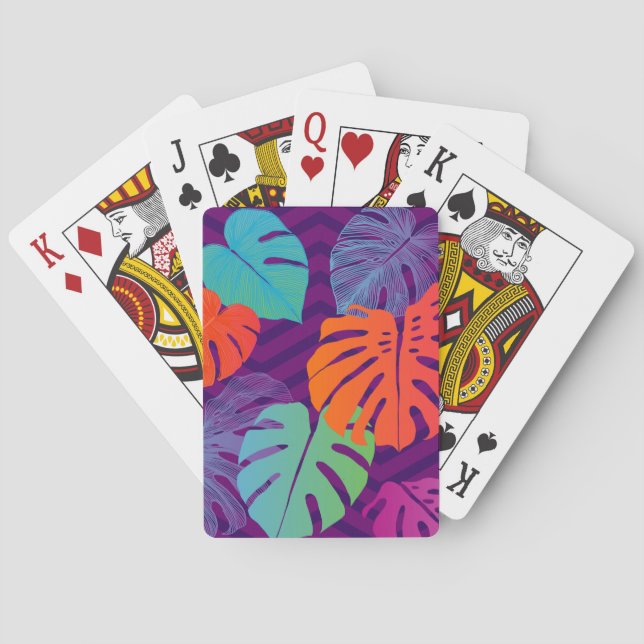 Monstera Deliciosa: Tropical Line Art. Playing Cards (Back)