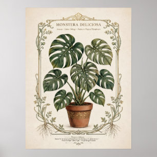 Monstera Deliciosa Vintage Botanical Poster