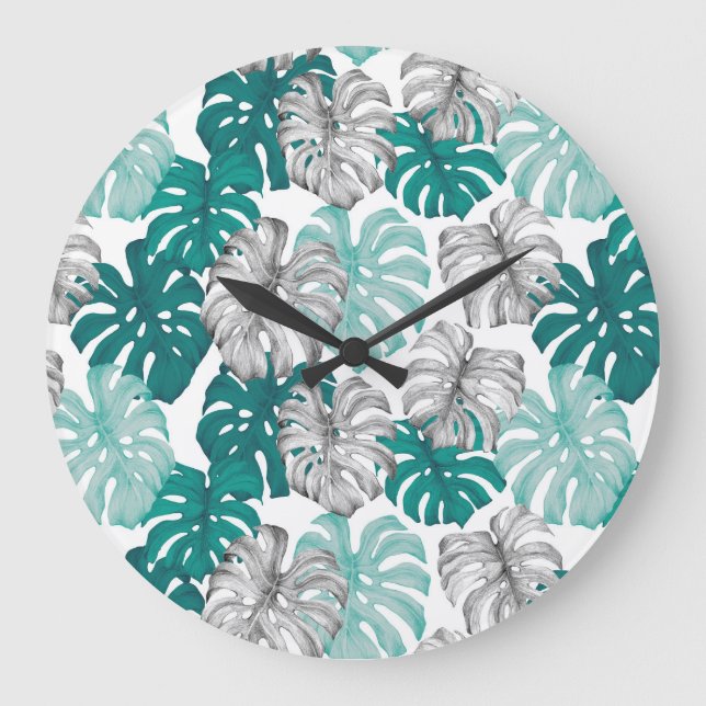 Monstera Duo Tone: Minimal Tropics Large Clock (Front)