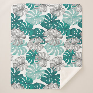 Monstera Duo Tone: Minimal Tropics Sherpa Blanket