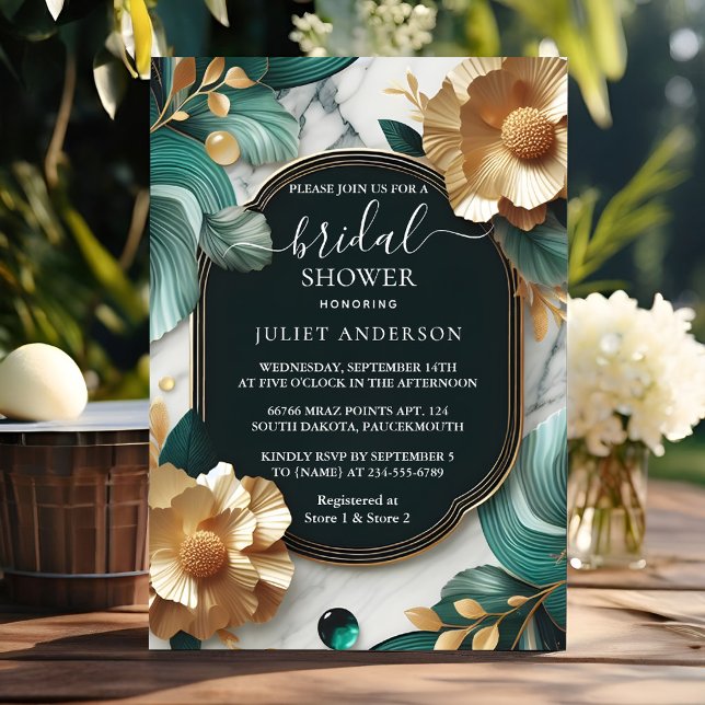 Monstera Emerald Green And Gold Bridal Shower Invitation (Creator Uploaded)
