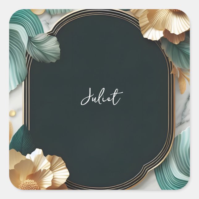 Monstera Emerald Green And Gold Bridal Shower Square Sticker (Front)