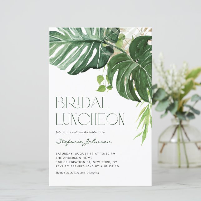 Monstera Feuilles Déjeuner nuptial été Invitation (Debout devant)