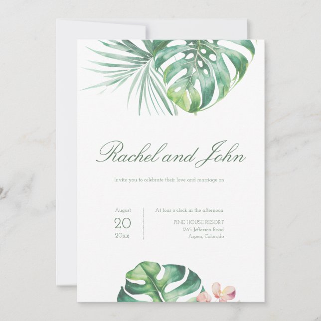 Monstera Feuilles Faire-part de mariage tropical (Devant)