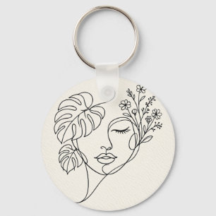 Monstera Floral Face Line Art Keychain