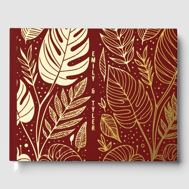 Monstera Gold Foliage Wedding  Guest Book (Front)