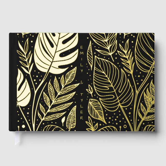 Monstera Gold Foliage Wedding  Guest Book (Front)