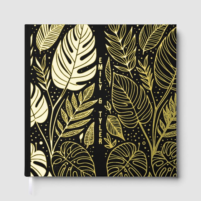 Monstera Gold Foliage Wedding  Guest Book (Front)