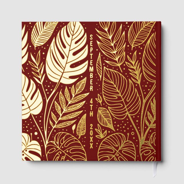 Monstera Gold Foliage Wedding  Guest Book (Back)