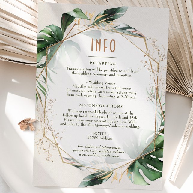 Monstera Gold Wedding Insert INFO and Details Invi Invitation (Creator Uploaded)