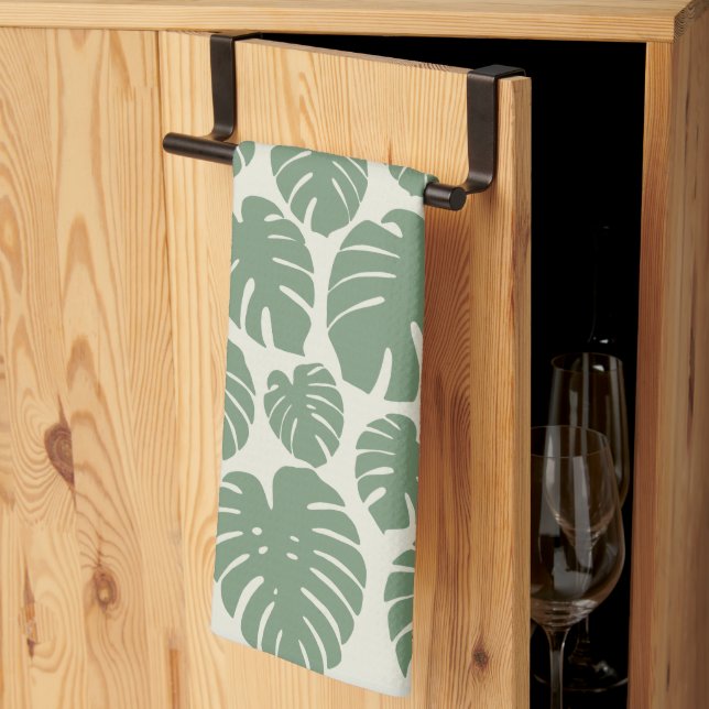 Monstera - Green  Kitchen Towel (Thirds Fold)